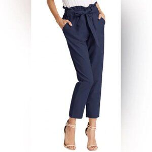 Grace Karin Navy High-Waisted Paper Bag Pants with Tie Belt Business Casual Sz M
